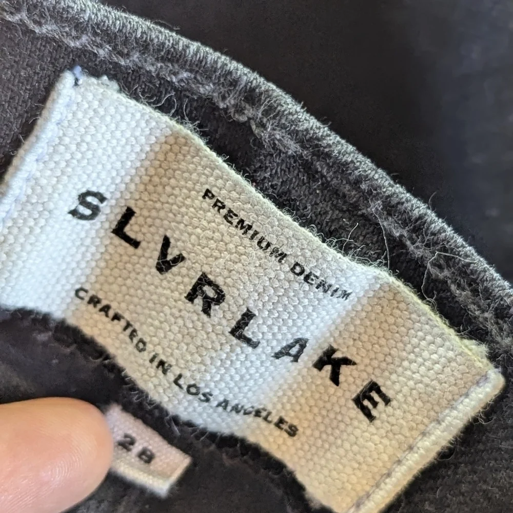 SLVRLAKE Wide Leg Raw Hem High Rise Grace Jeans Washed Black Shadow Ridge Sz 28